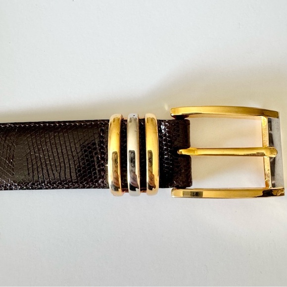 NWT Mezlan Genuine Lizard Leather Belt Gold Silver Buckle Made in Spain size 36 - Picture 4 of 11